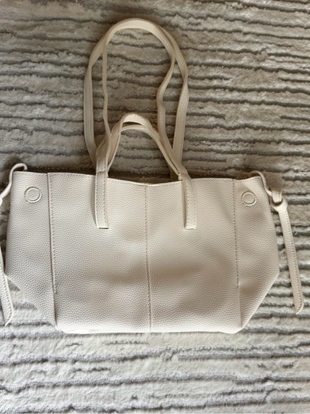 T-Bags Cream Pebbled Tote with Dual Straps
